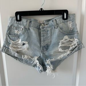 One Teaspoon Blue Distressed Jean Shorts